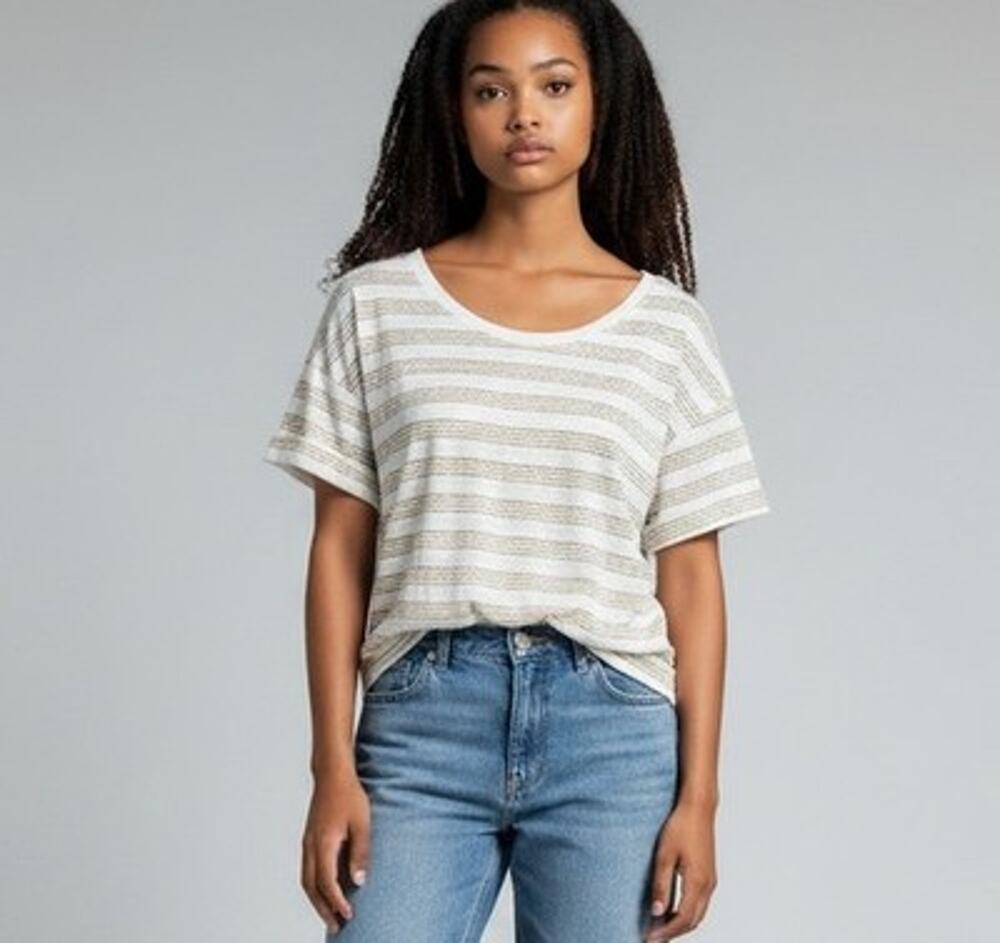 Talbots Plus Petite White Gold Shimmer Stripe Short Sleeve T-shirt Size XP NWOT